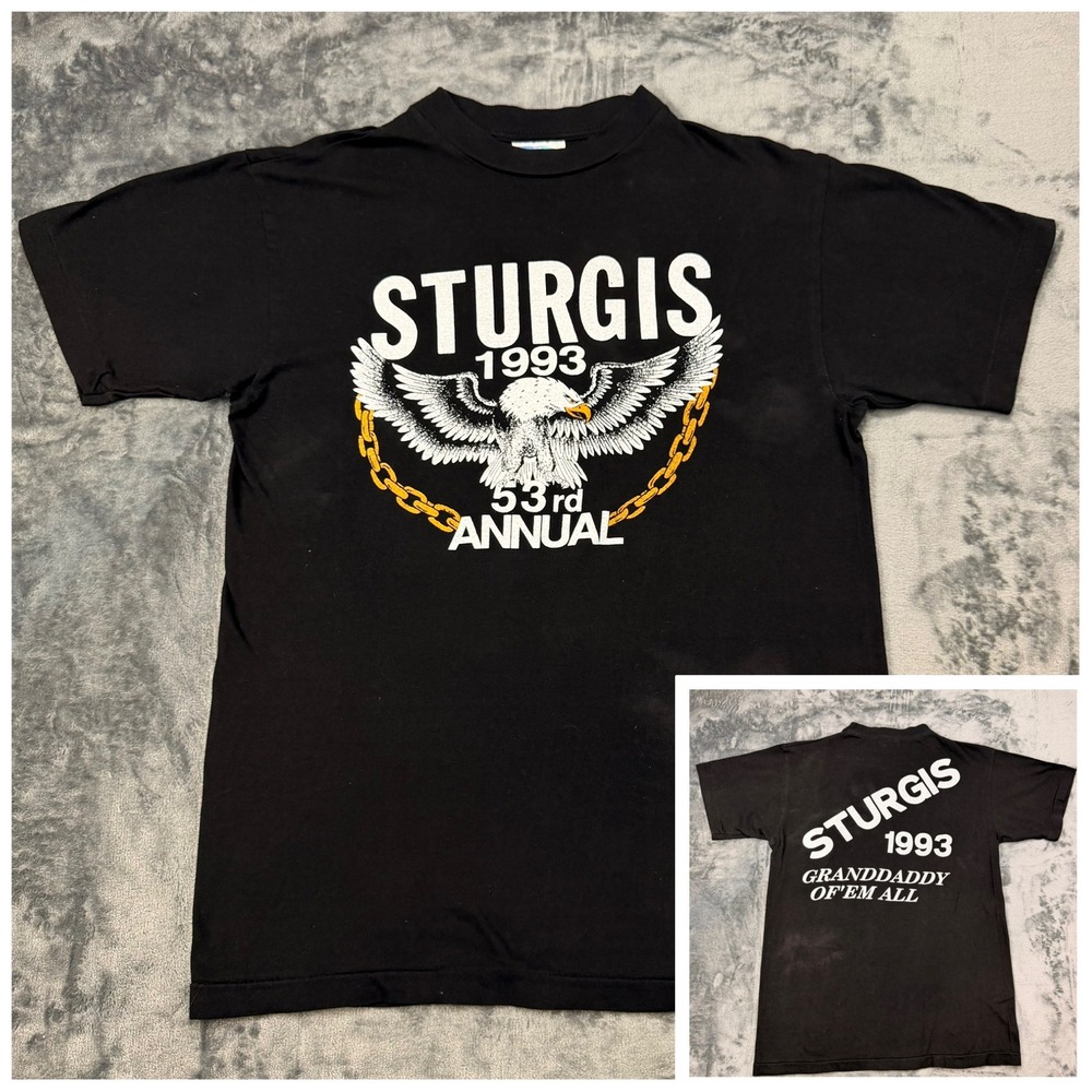 Vintage 1993 Sturgis Rally T Shirt L Single Stitch Eagle Biker Motorcycle USA‎